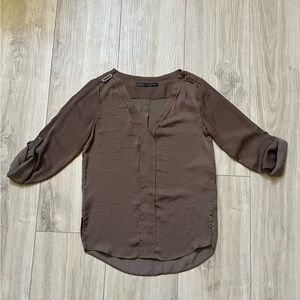 Zara V- neck Blouse with Rolled up Sleeves